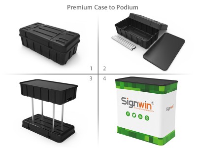 Custom 10x20ft Standard Modular Easystem SEG Backwall & iPad Literature Stand & Case to Podium SEG Trade Show Booth Kit 03