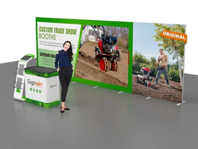 Custom 10x20ft Standard Modular Easystem SEG Backwall & iPad Literature Stand & Case to Podium SEG Trade Show Booth Kit 03