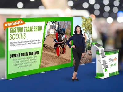 Custom 10x20ft Standard Modular Easystem SEG Backwall & iPad Literature Stand & Case to Podium SEG Trade Show Booth Kit 03