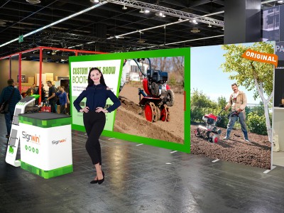 Custom 10x20ft Standard Modular Easystem SEG Backwall & iPad Literature Stand & Case to Podium SEG Trade Show Booth Kit 03