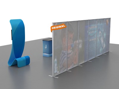 Custom 10x20ft Standard Modular Easystem SEG Backwall & Snakelike Monitor Stand & Case to Podium SEG Trade Show Booth Kit 05