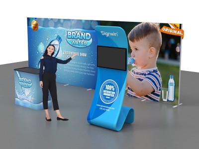 Custom 10x20ft Standard Modular Easystem SEG Backwall & Snakelike Monitor Stand & Case to Podium SEG Trade Show Booth Kit 05