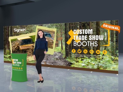 Custom 10x20ft Standard Easystem SEG & Trapezoid Display Counter with Designed Graphic SEG Trade Show Display Booth Kit 06