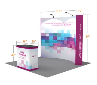 Custom 10ft Curved & Printing Fabric Pop Up Trade Show Booth Backwall Display with Premium Case to Podium
