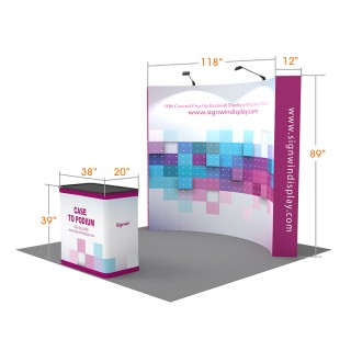 Custom 10ft Curved & Printing Fabric Pop Up Trade Show Booth Backwall Display with Premium Case to Podium