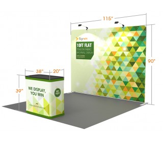 Custom 10ft Flat & Attractive Tension Fabric Trade Show Booth Backwall Display with Durable Case to Podium