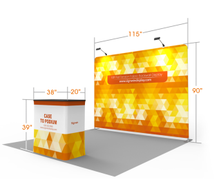Custom 10ft Flat & Attractive Tension Fabric Trade Show Booth Backwall Display with Durable Case to Podium (Frame + Graphic)