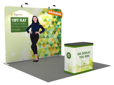 Custom 10ft Flat & Attractive Tension Fabric Trade Show Booth Backwall Display with Durable Case to Podium