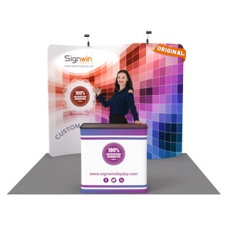 Custom 10ft Serpentine & Vivid Tension Fabric Trade Show Booth Backwall Display with Durable Case to Podium