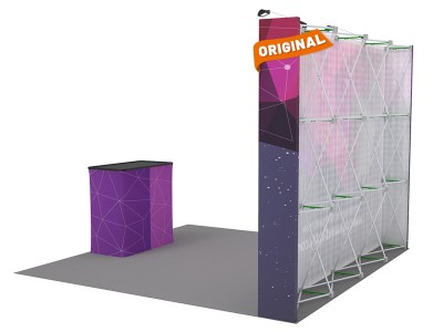 Custom 10ft Flat & Foldable Fabric Pop Up Trade Show Booth Backwall Display with Premium Case to Podium