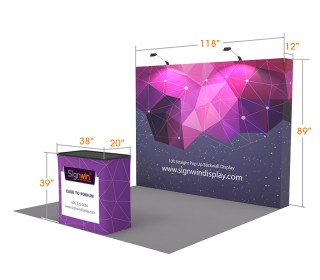 Custom 10ft Flat & Foldable Fabric Pop Up Trade Show Booth Backwall Display with Premium Case to Podium