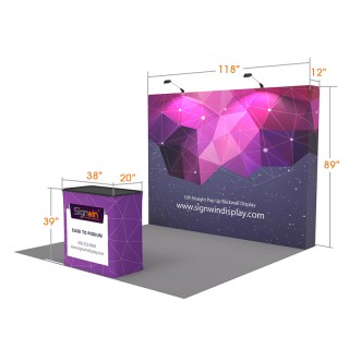 Custom 10ft Flat & Foldable Fabric Pop Up Trade Show Booth Backwall Display with Premium Case to Podium