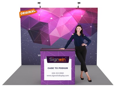 Custom 10ft Flat & Foldable Fabric Pop Up Trade Show Booth Backwall Display with Premium Case to Podium