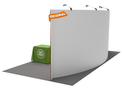 Custom 10x20ft Standard Curved Backwall & 8ft Printed Loose Table Throw Tension Fabric Trade Show Display Booth Kit 06