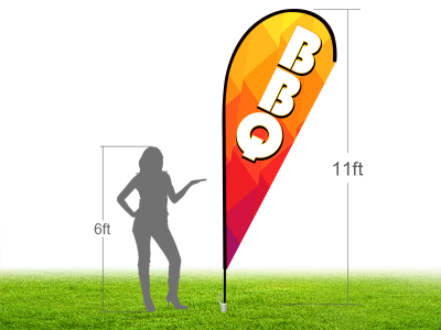 11ft BBQ Stock Teardrop Flag with Ground Stake 01