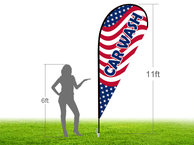 11ft CAR WASH Stock Teardrop Flag with Ground Stake 04