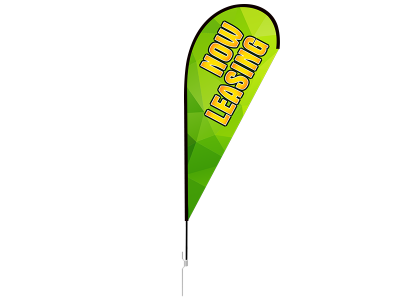 11ft NOW LEASING Stock Teardrop Flag with Ground Stake 01