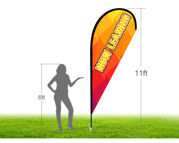 11ft NOW LEASING Stock Teardrop Flag with Ground Stake 02