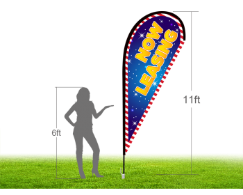 11ft NOW LEASING Stock Teardrop Flag with Ground Stake 03