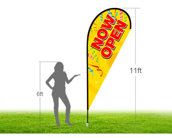 11ft NOW OPEN Stock Teardrop Flag with Ground Stake 01