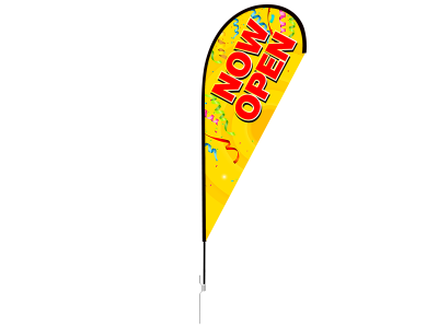 11ft NOW OPEN Stock Teardrop Flag with Ground Stake 01