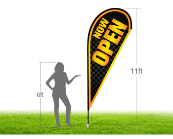 11ft NOW OPEN Stock Teardrop Flag with Ground Stake 02