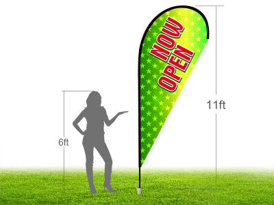 11ft NOW OPEN Stock Teardrop Flag with Ground Stake 03