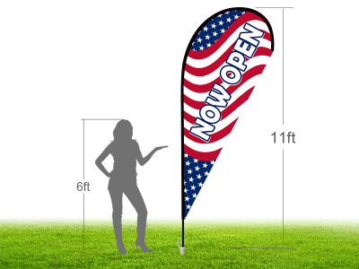 11ft NOW OPEN Stock Teardrop Flag with Ground Stake 04