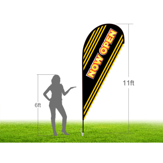 11ft NOW OPEN Stock Teardrop Flag with Ground Stake 05