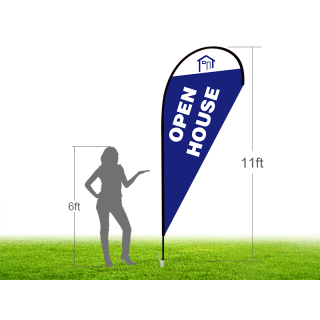 11ft OPEN HOUSE Stock Teardrop Flag with Ground Stake 01