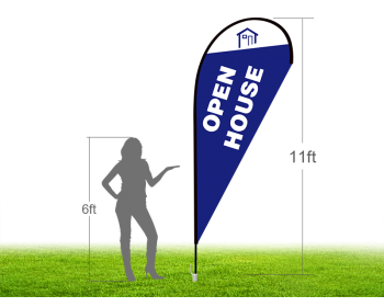 11ft OPEN HOUSE Stock Teardrop Flag with Ground Stake 01