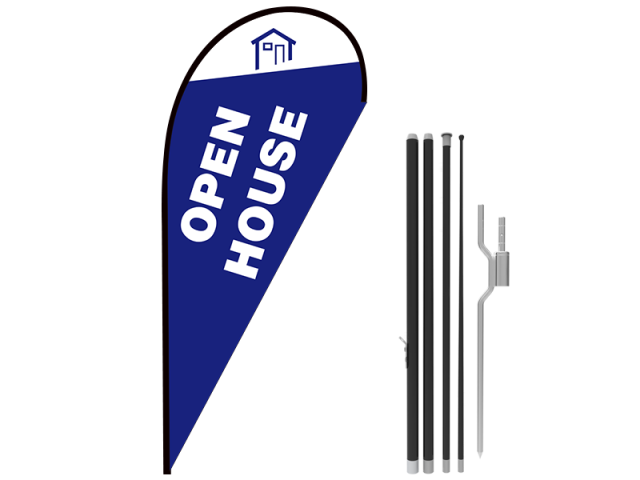 11ft OPEN HOUSE Stock Teardrop Flag with Ground Stake 01