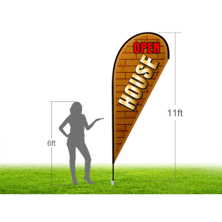 11ft OPEN HOUSE Stock Teardrop Flag with Ground Stake 02