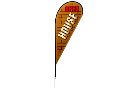 11ft OPEN HOUSE Stock Teardrop Flag with Ground Stake 02