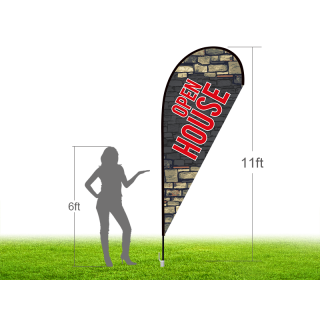 11ft OPEN HOUSE Stock Teardrop Flag with Ground Stake 03