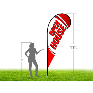11ft OPEN HOUSE Stock Teardrop Flag with Ground Stake 04