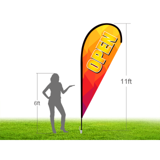 11ft OPEN Stock Teardrop Flag with Ground Stake 01