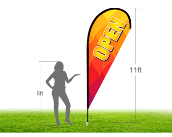 11ft OPEN Stock Teardrop Flag with Ground Stake 01