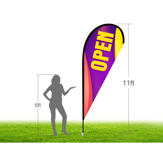 11ft OPEN Stock Teardrop Flag with Ground Stake 02