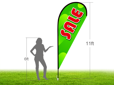 11ft SALE Stock Teardrop Flag with Ground Stake 01