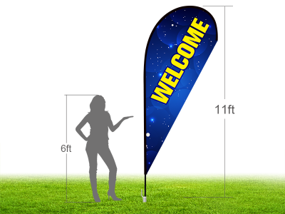 11ft WELCOME Stock Teardrop Flag with Ground Stake 01