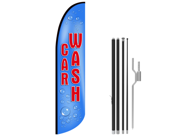 13ft CAR WASH Stock Blade Flag with Ground Stake 02