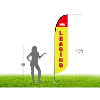 13ft NOW LEASING Stock Blade Flag with Ground Stake 01