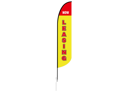 13ft NOW LEASING Stock Blade Flag with Ground Stake 01