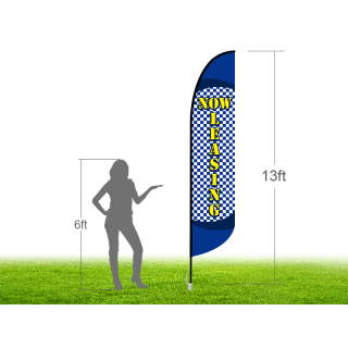 13ft NOW LEASING Stock Blade Flag with Ground Stake 03