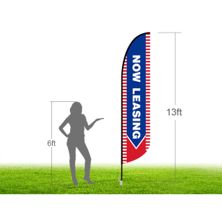 13ft NOW LEASING Stock Blade Flag with Ground Stake 04