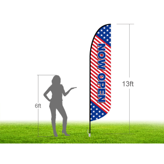 13ft NOW OPEN Stock Blade Flag with Ground Stake 03