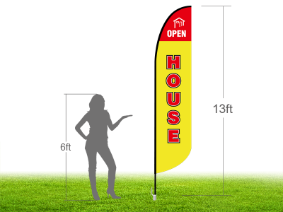 13ft OPEN HOUSE Stock Blade Flag with Ground Stake 01