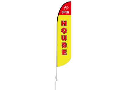 13ft OPEN HOUSE Stock Blade Flag with Ground Stake 01