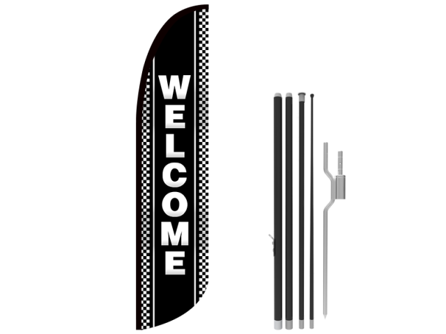 13ft WELCOME Stock Blade Flag with Ground Stake 04